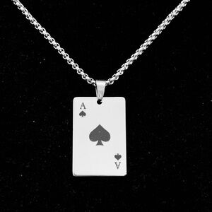 Poker Playing Card Ace of Spades (Black) Titanium Steel chain necklace